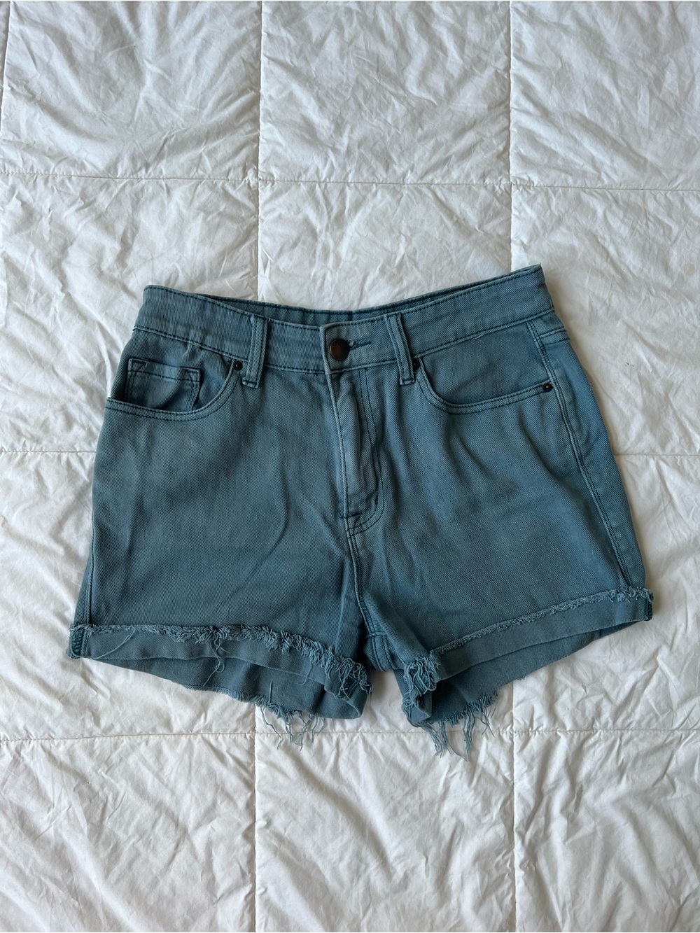 BDG Teal Frayed Hem Denim Shorts